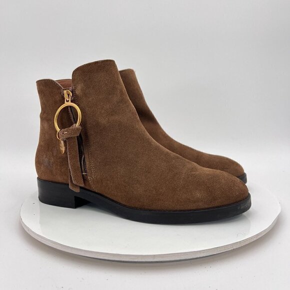 See By Chloe Women Size Eu 39.5 US 9.5 Brown Suede Leather Side Zip Ankle Boot - Picture 4 of 16